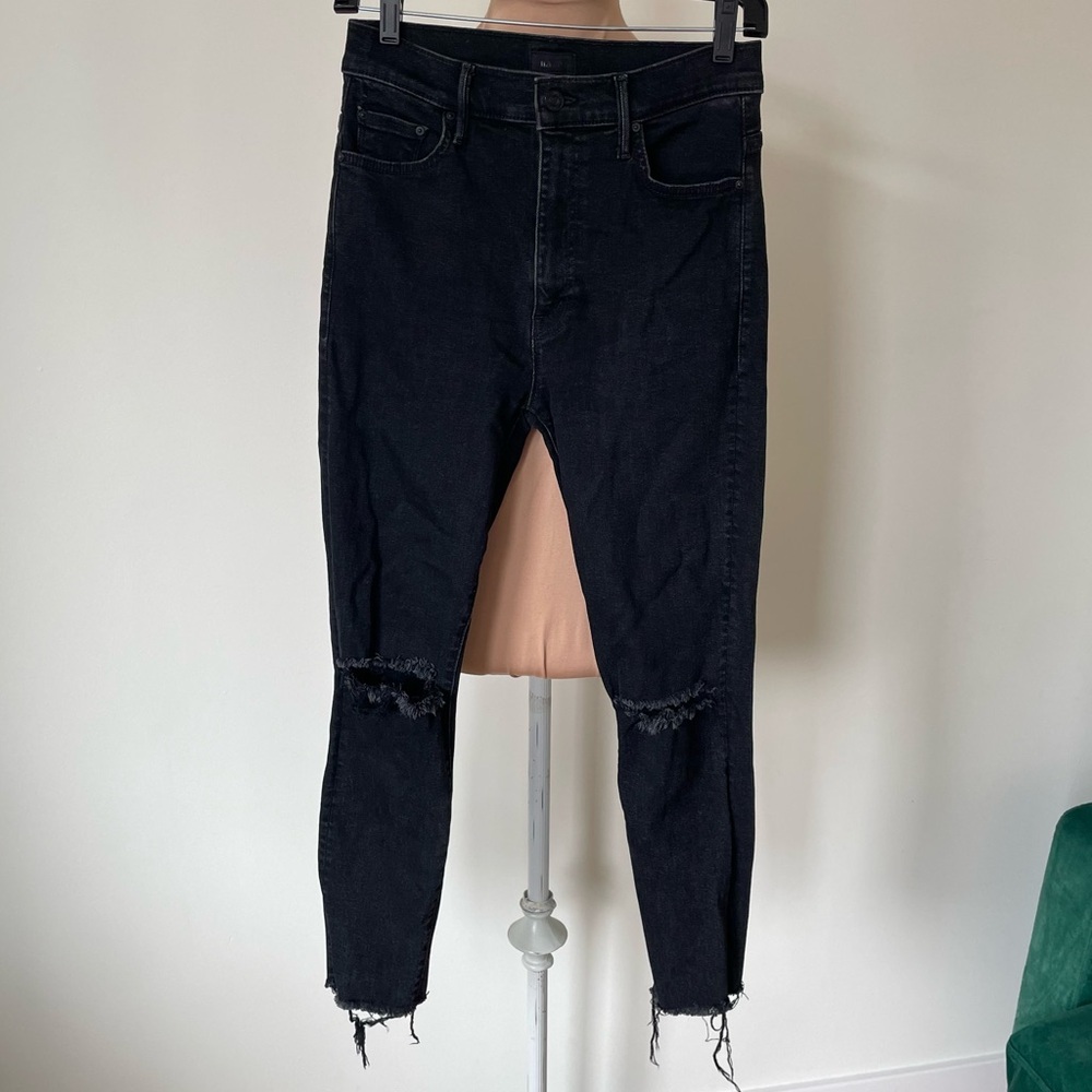 MOTHER The Swooner Dagger Ankle Fray Baa Baa Black Sheep High Rise Jeans Size 27
